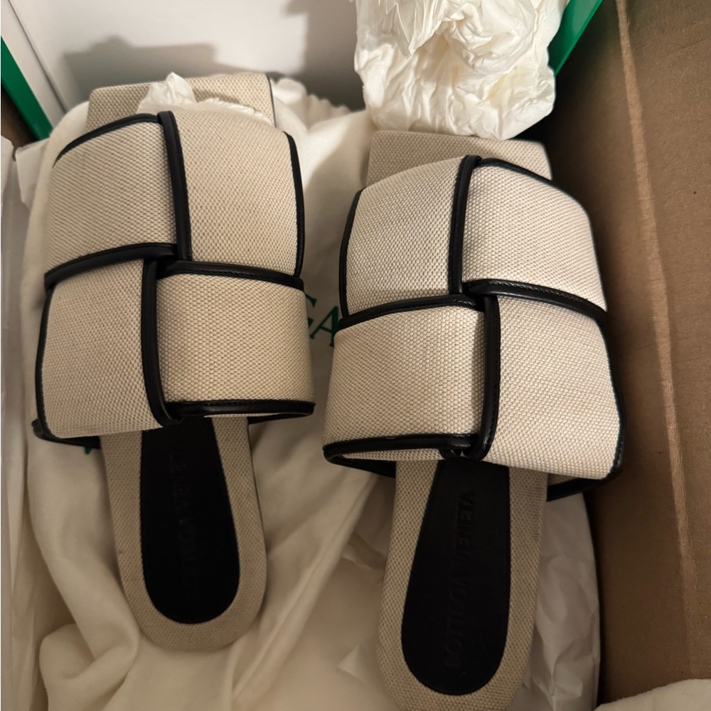Bottega Veneta Cassette Canvas Patch Flat Sandals
